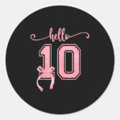 Hello Ten Double Digits Cute Coquette Bow 10th Bir Ronde Sticker (Voorkant)