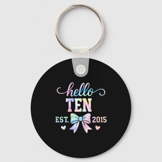 Hello Ten Est 2015 Coquette Bow 10th Birthday Girl Sleutelhanger (Voorkant)