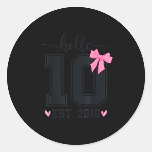 Hello Ten Est 2016 10th Birthday Coquette Bow 10 Y Ronde Sticker (Voorkant)