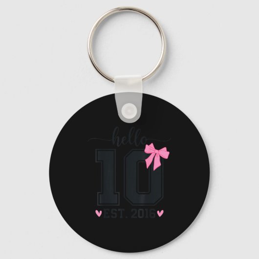 Hello Ten Est 2016 10th Birthday Coquette Bow 10 Y Sleutelhanger (Voorkant)