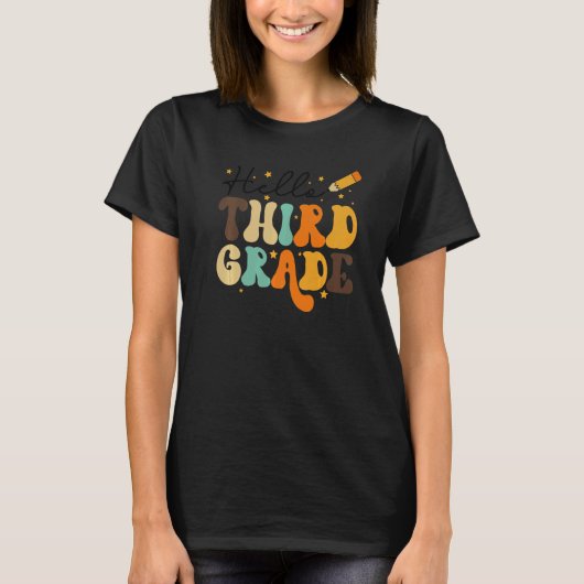 HELLO THIRD GRADE TEACHER KIDS BACK TO SCHOOL RETR T-SHIRT (Voorkant)