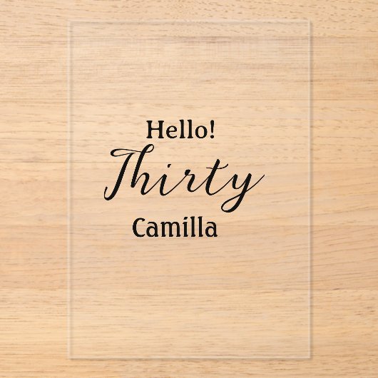 Hello thirty birthday name simple minimal elegant  acryl uitnodigingen (Voorkant)