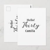 Hello thirty birthday name simple minimal elegant  briefkaart (Voorkant / Achterkant)