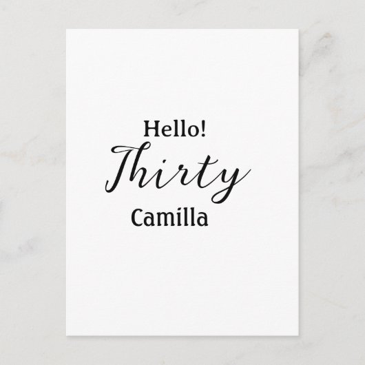 Hello thirty birthday name simple minimal elegant  briefkaart (Voorkant)