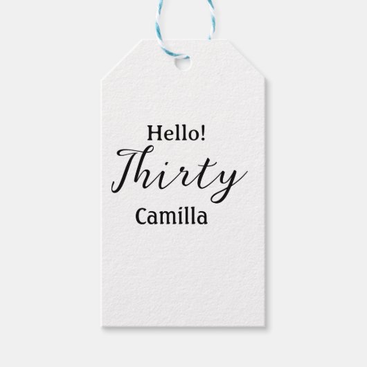 Hello thirty birthday name simple minimal elegant  cadeaulabel (Voorkant)