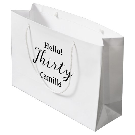 Hello thirty birthday name simple minimal elegant  groot cadeauzakje (Achterkant Gekanteld)
