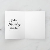 Hello thirty birthday name simple minimal elegant  kaart (Binnen)