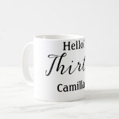 Hello thirty birthday name simple minimal elegant  koffiemok (Voorkant links)