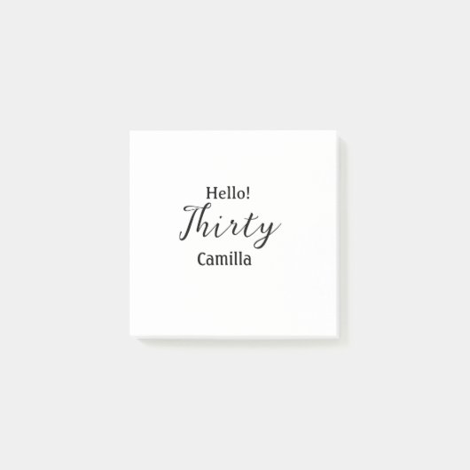 Hello thirty birthday name simple minimal elegant  post-it® notes (Voorkant)