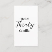Hello thirty birthday name simple minimal elegant  visitekaartje (Achterkant)