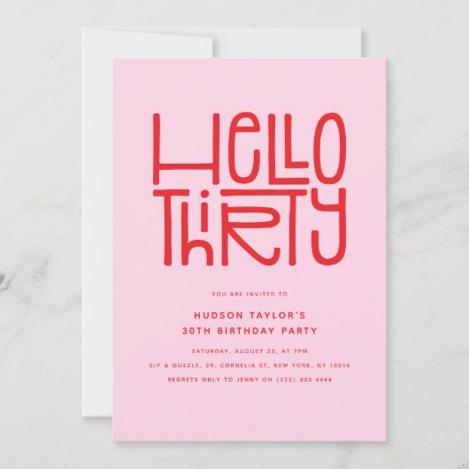 HELLO THIRTY Modern 30th Birthday Kaart (Voorkant)