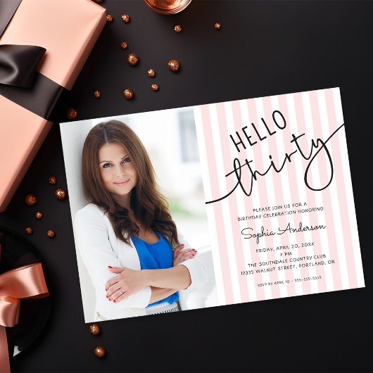Hello Thirty Modern Script Photo 30th Birthday Kaart