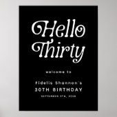 Hello Thirty Retro 30th Birthday Welcome Sign Poster (Voorkant)
