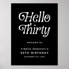 Hello Thirty Retro 30th Birthday Welcome Sign Poster
