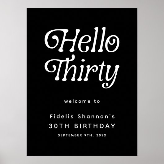 Hello Thirty Retro 30th Birthday Welcome Sign Poster (Voorkant)