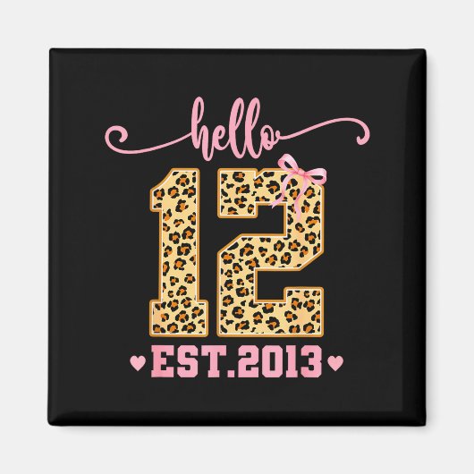 Hello Twelve Est 2013 12th Birthday Coquette Bow L Magneet (Voorkant)