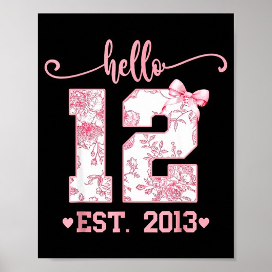 Hello Twelve Est 2013 12th Birthday Girl Coquette  Poster (Voorkant)
