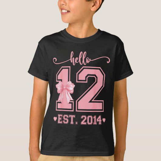 Hello Twelve Est 2014 12th Birthday Coquette 12 Ye T-shirt (Voorkant)