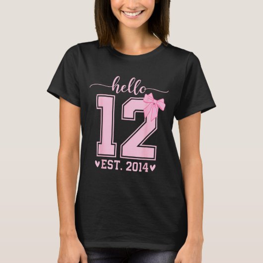 Hello Twelve Est 2014 12th Birthday Coquette 12 Ye T-shirt (Voorkant)