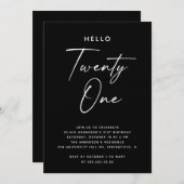 Hello Twenty One | Black Minimalist 21st Birthday Kaart (Voorkant / Achterkant)
