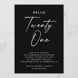 Hello Twenty One | Black Minimalist 21st Birthday Kaart