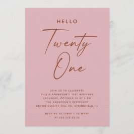 Hello Twenty One | Dusty Rose Pink 21st Birthday Kaart