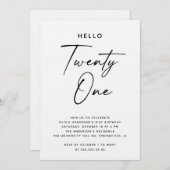 Hello Twenty One | Modern Script 21st Birthday Kaart (Voorkant / Achterkant)