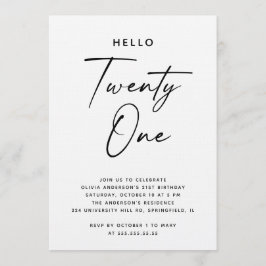 Hello Twenty One | Modern Script 21st Birthday Kaart