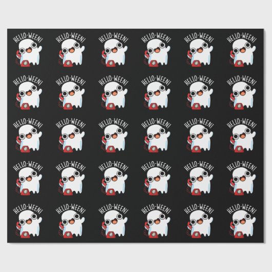 Hello-ween Funny Ghost Pun Dark BG Cadeaupapier (Vlak)