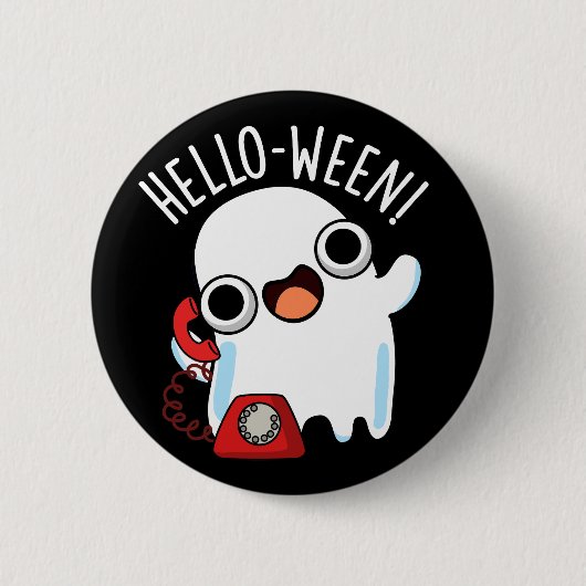 Hello-ween Funny Ghost Pun Dark BG Ronde Button 5,7 Cm (Voorkant)