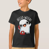 Hello-ween Funny Ghost Pun Dark BG T-shirt (Voorkant)