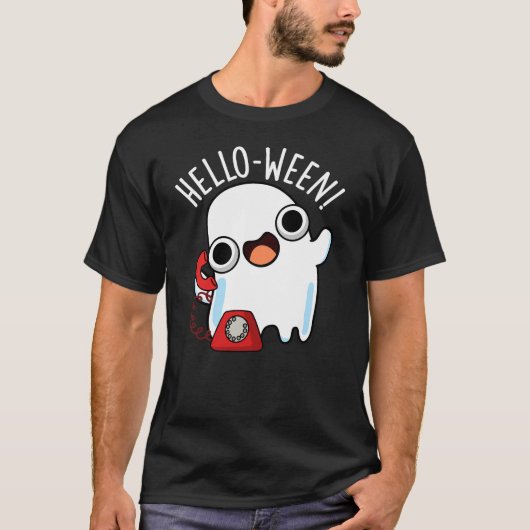 Hello-ween Grappige Spook Punt Donkere Achtergrond T-shirt (Voorkant)