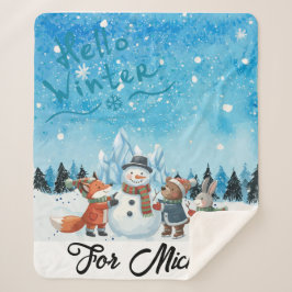 Hello Winter Personalized Sherpa Blanket Sherpa Deken