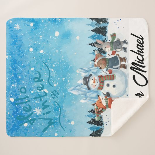Hello Winter Personalized Sherpa Blanket Sherpa Deken (Voorkant (horizontaal))