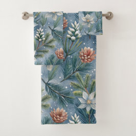 Hello Winter Pines & Flowers Bad Handdoek