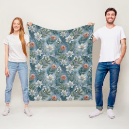 Hello Winter Pines & Flowers Fleece Deken