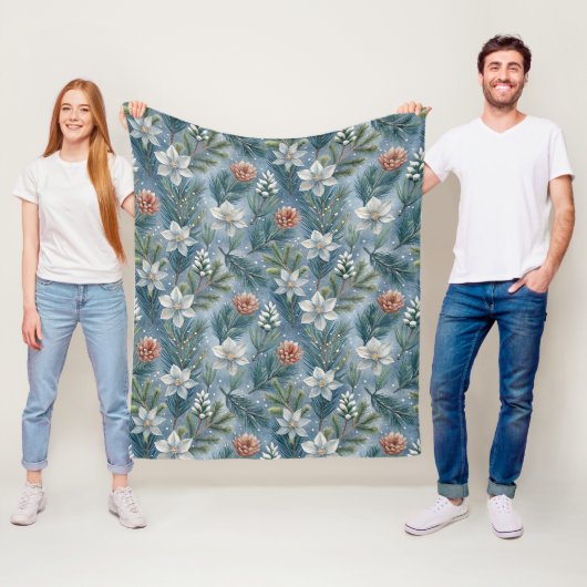 Hello Winter Pines & Flowers Fleece Deken (In situ)