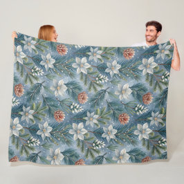Hello Winter Pines & Flowers Fleece Deken