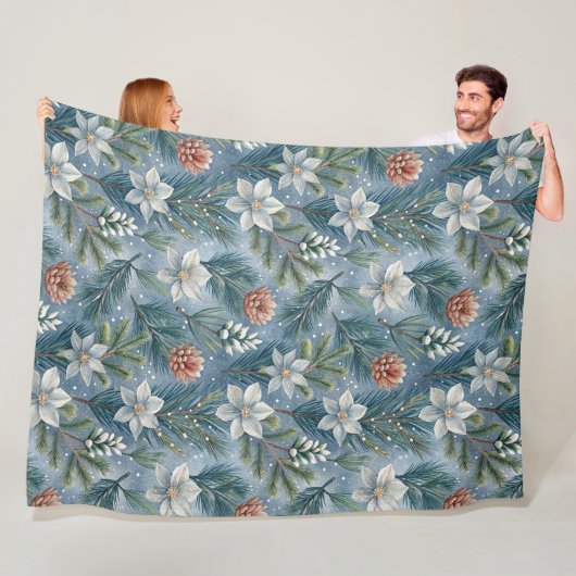 Hello Winter Pines & Flowers Fleece Deken (In situ)