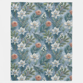 Hello Winter Pines & Flowers Fleece Deken