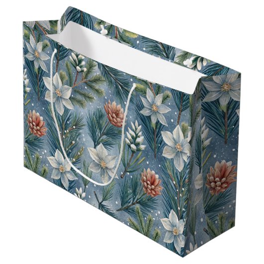 Hello Winter Pines & Flowers Groot Cadeauzakje (Voorkant Gekanteld)