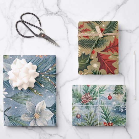Hello Winter Pines & Flowers Inpakpapier Vel (Voorkant)