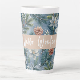 Hello Winter Pines & Flowers Latte Mok