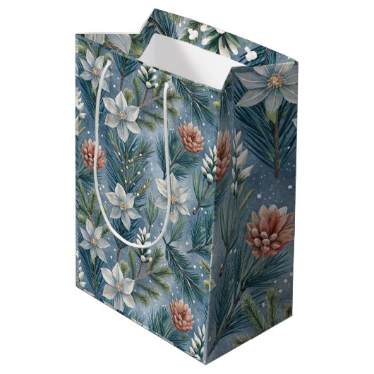 Hello Winter Pines & Flowers Medium Cadeauzakje (Achterkant Gekanteld)