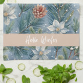 Hello Winter Pines & Flowers Theedoek (Gevouwen)