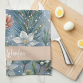 Hello Winter Pines & Flowers Theedoek (Quarter Fold)