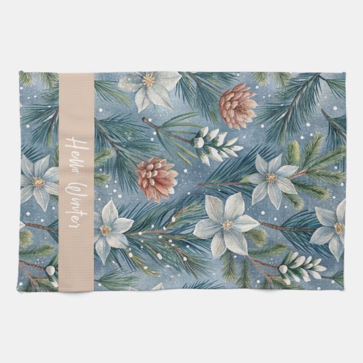 Hello Winter Pines & Flowers Theedoek (Horizontaal)
