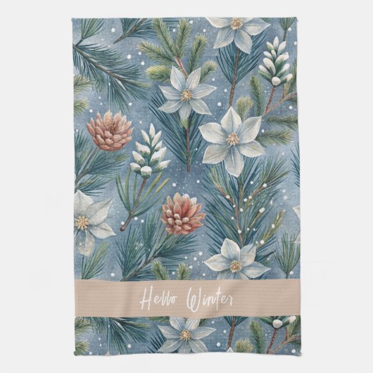 Hello Winter Pines & Flowers Theedoek (Verticaal)