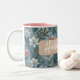 Hello Winter Pines & Flowers Tweekleurige Koffiemok