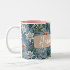 Hello Winter Pines & Flowers Tweekleurige Koffiemok